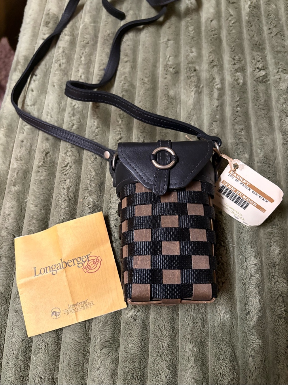 Longaberger Black and Brown Woven Crossbody Pouch with Ring Closure